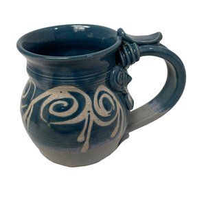 Pottery Coffee Mugs Cups Stoneware  Blue Brown Beige 4 1/2"‎ x 3"